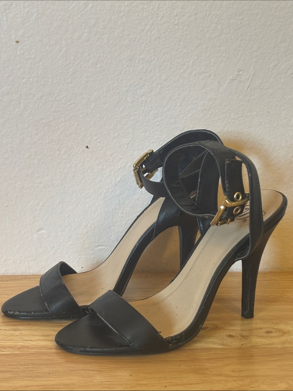 Black Ankle-Strap High Heel Sandals, Size 7